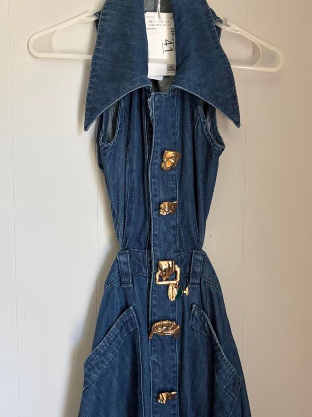 Urban revivo Cutout Denim Maxi Jeans Dress - Blue - Picture 3 of 7